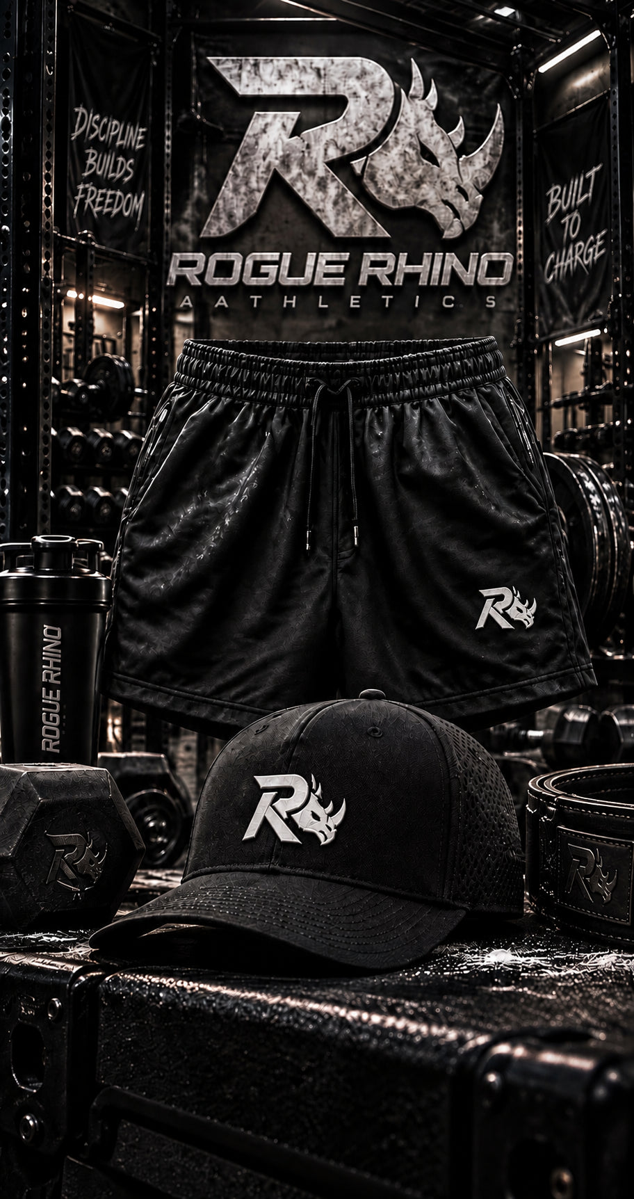 Rogue Rhino shorts and cap